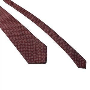 Yves Saint Laurent Neckwear 100% silk Red geometric print, 3 1/4” wide, 54” long